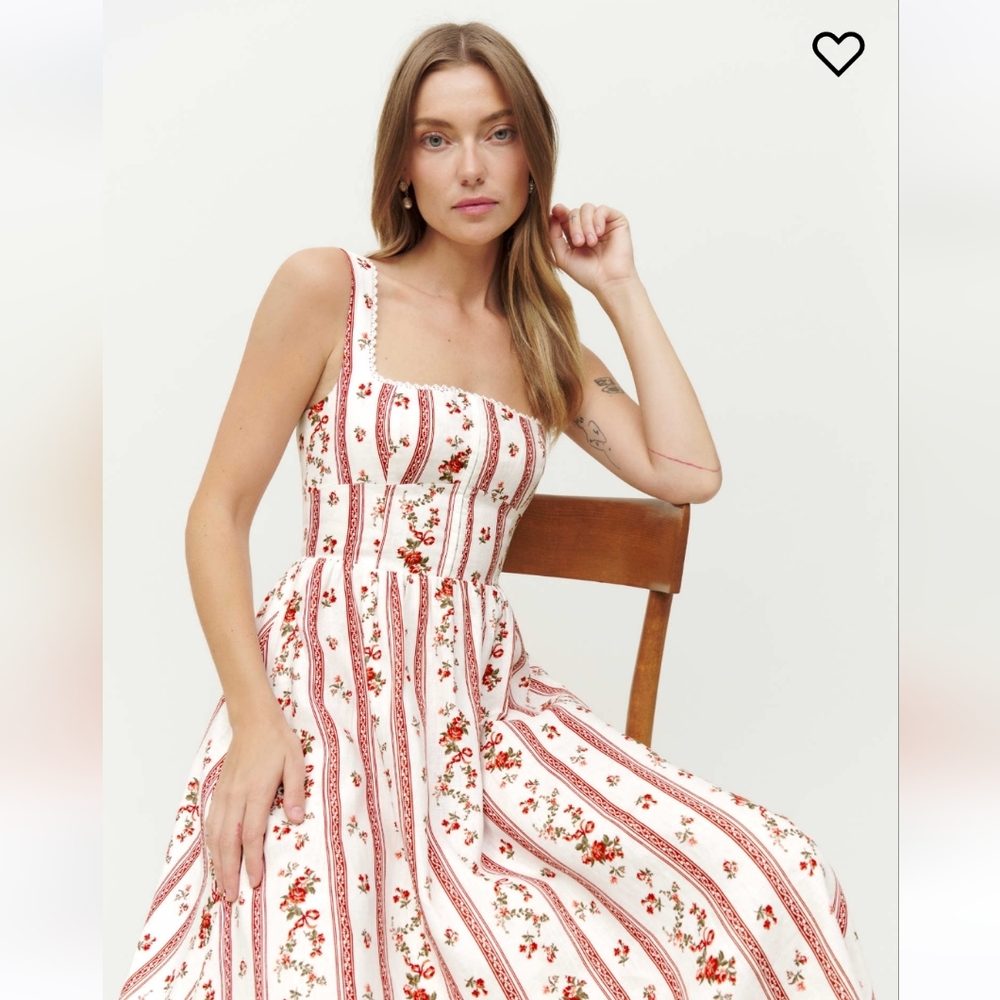 Reformation Tagliatelle Linen Dress in Vienna Size 8 NWT